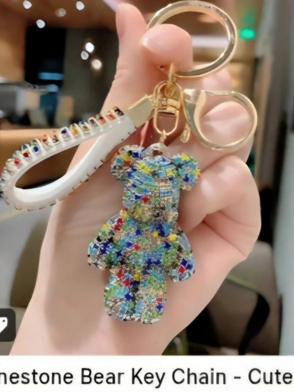 Rhinestone Bear Keychain Multicolor